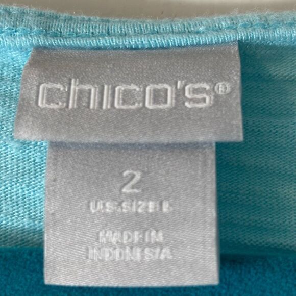 Chico’s L aqua blue wide lace trim slub short sleeve top (Chico’s size 2) - Picture 7 of 9